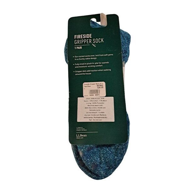 L.L. BEAN Fireside Gripper Socks 1 Pair Teal Blue Women’s Large 507862 NEW NIP - Picture 5 of 8